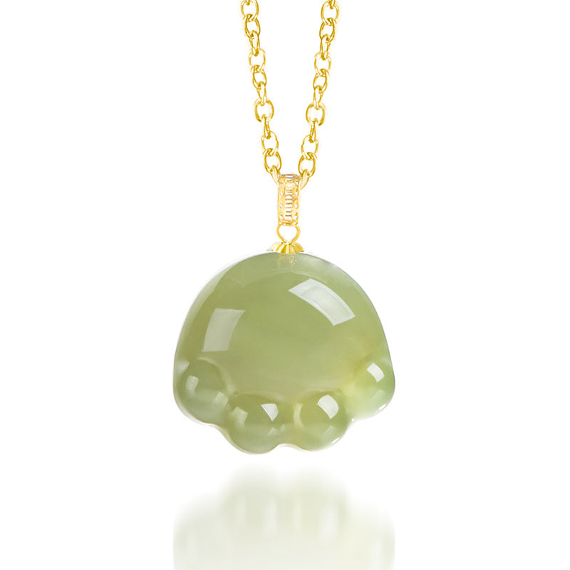 Natural Aged Hetian Green Jade Cat Claw Pendant for Women