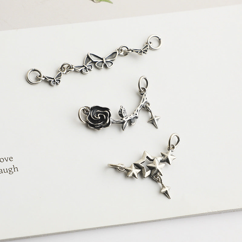 S925 Sterling Silver Butterfly & Rose Dual-Link Accessories – DIY Charm for Beaded Bracelets