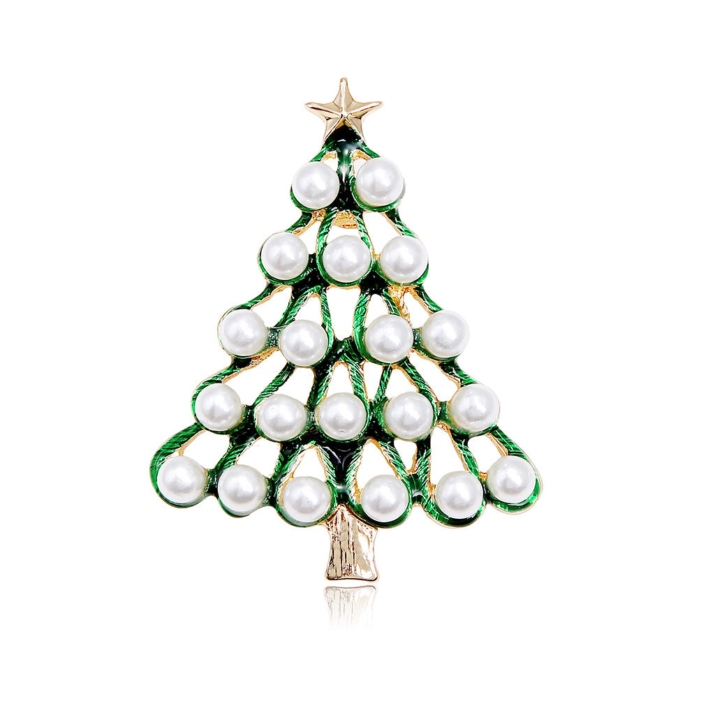 2024 European and American cross-border Christmas pearl dripping Christmas tree brooch