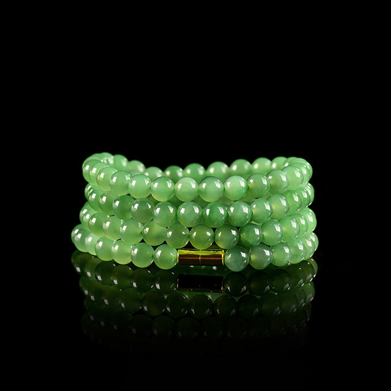 Natural Aged Hetian Green Jade Beaded Necklace Pendant for Women