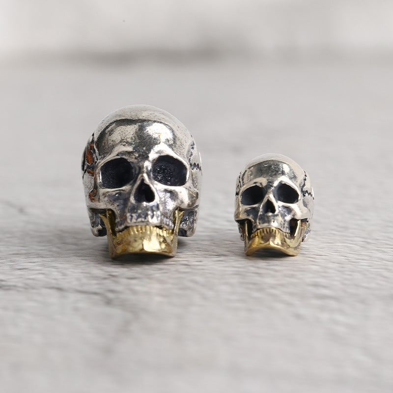 S925 Silver, Cracked Skull (Mouth Can Be Opened) Pendant DIY Bracelet Bead Spacer Tee with Beads