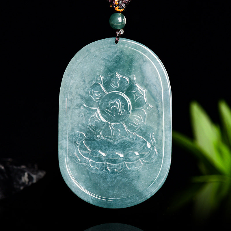 Natural Ice Blue Jadeite Mahasthamaprapta Bodhisattva Pendant – A-Grade Blue Water Jade, Zodiac Horse Guardian Talisman
