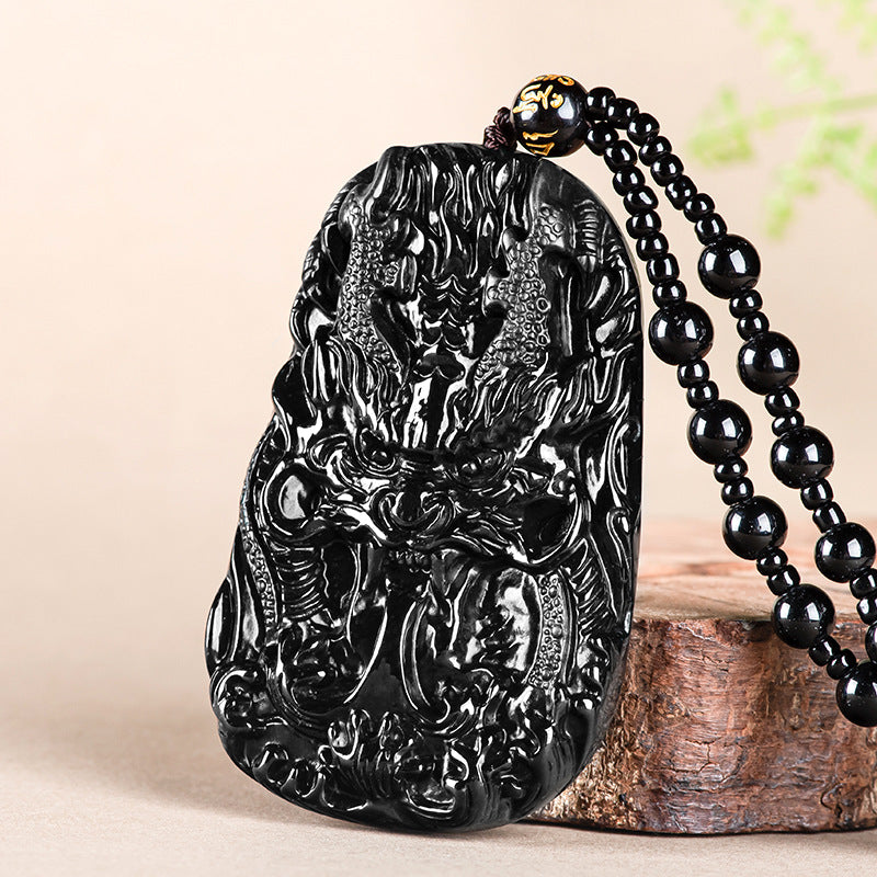 Natural A-Grade Black Jadeite Dragon King Pendant – Zodiac Dragon Ice Jade Necklace Unisex