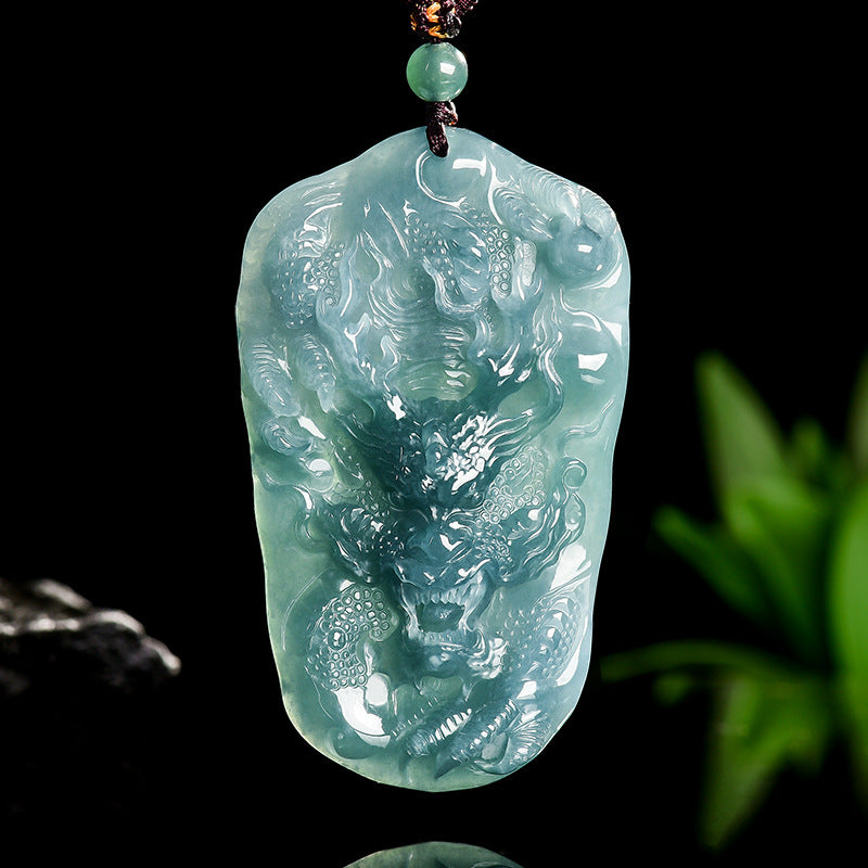 Natural Blue Water Jadeite Dragon Pendant – A-Grade Jade, Powerful Zodiac Talisman for Strength & Prosperity