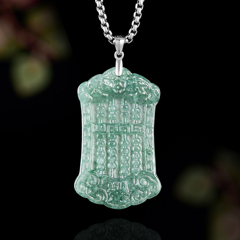 Ice Blue Jadeite Abacus Pendant – A-Grade Blue Water Jade Wealth Pendant for Women