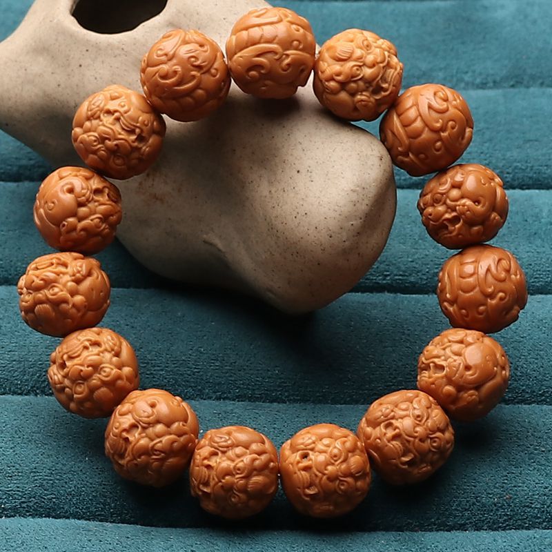Monkey Head Walnut Pixiu Carved Wealth Attraction Feng Shui Bracelet