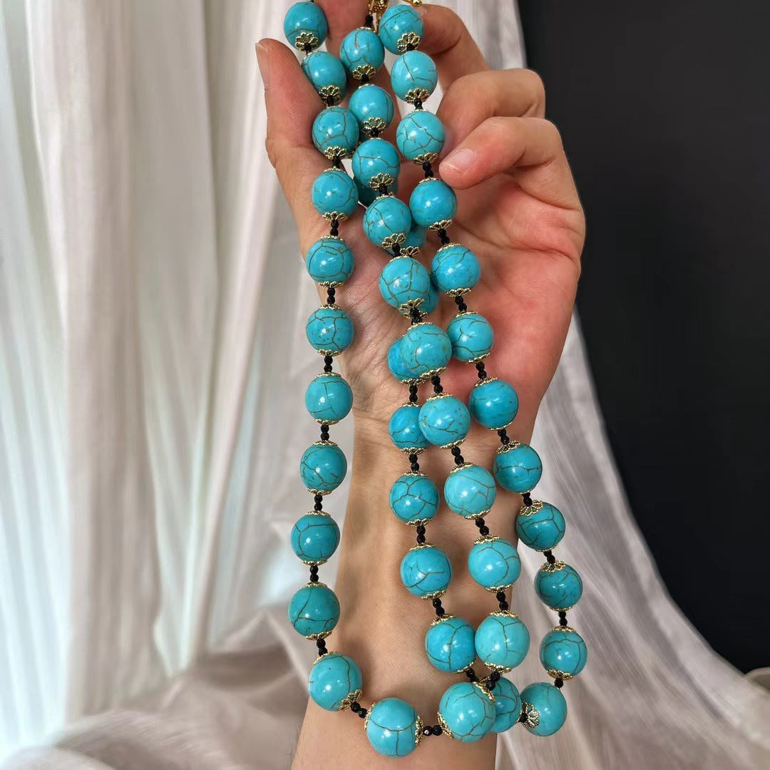 Vintage Artificial Turquoise Clavicle Chain Necklace Turquoise Bracelet Gemstone Jewelry Set for Women