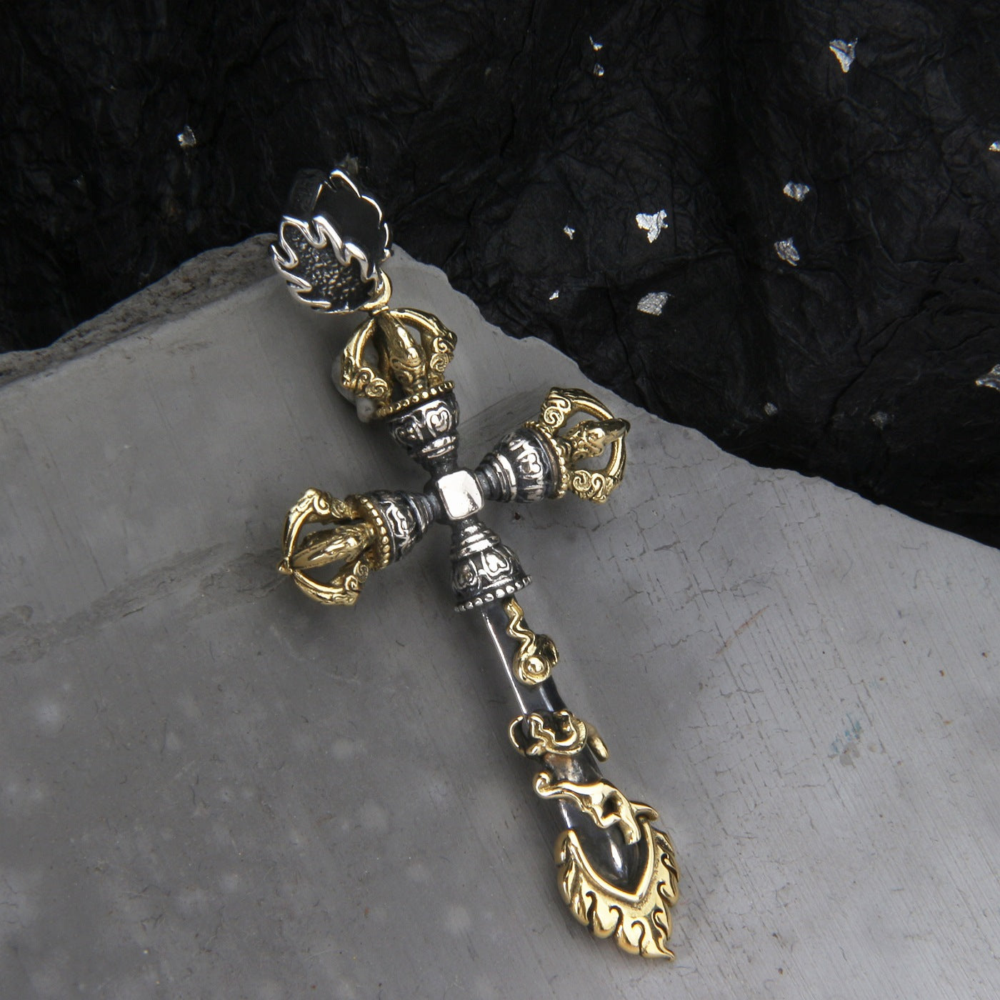 925 Sterling Silver Vajra Cross Pendant