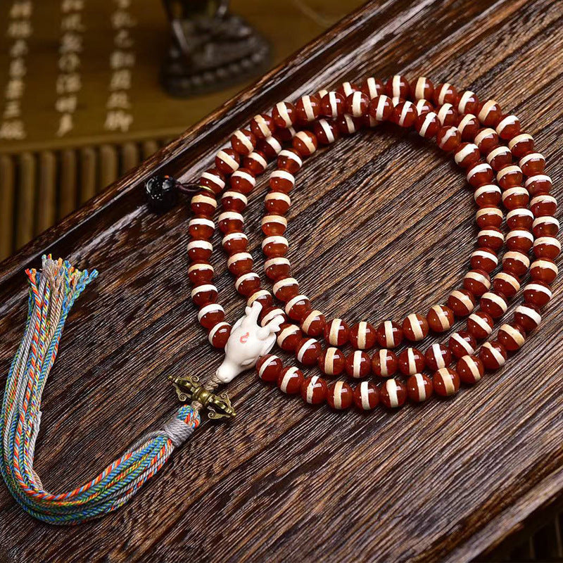 Natural Red One-Line Dzi Beads 108 Beads Mala Necklace