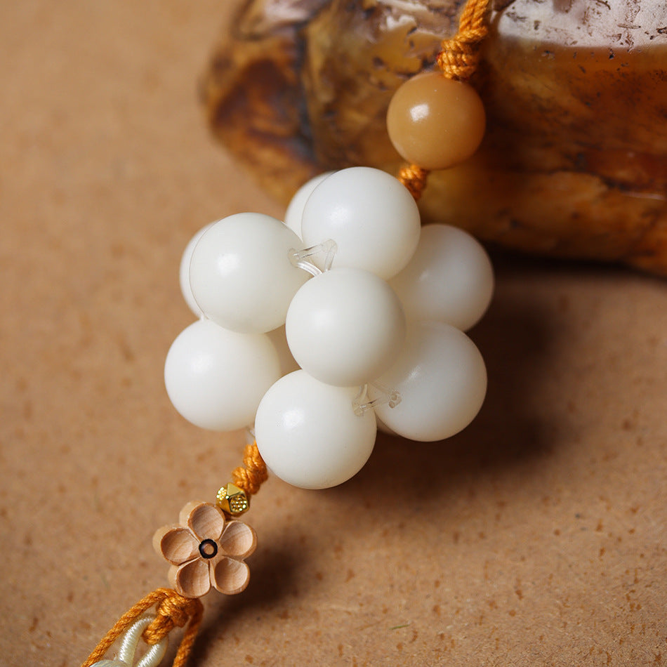 Handmade White Jade Bodhi Woven Tassel Charm Strap for Phone, Bag, or Car