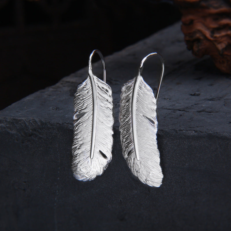 925 Sterling Silver Feather Earrings for Women