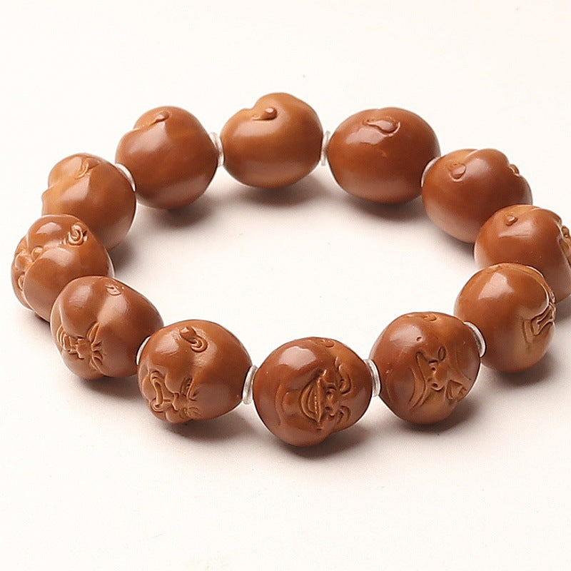 Hand-Carved Iron-Core Olive Pit Single-Loop Bracelet