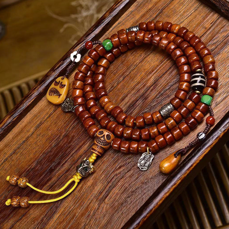 Tibetan Yak Bone 108 Mala Beads with Agate Line Beads and Adai Accessories