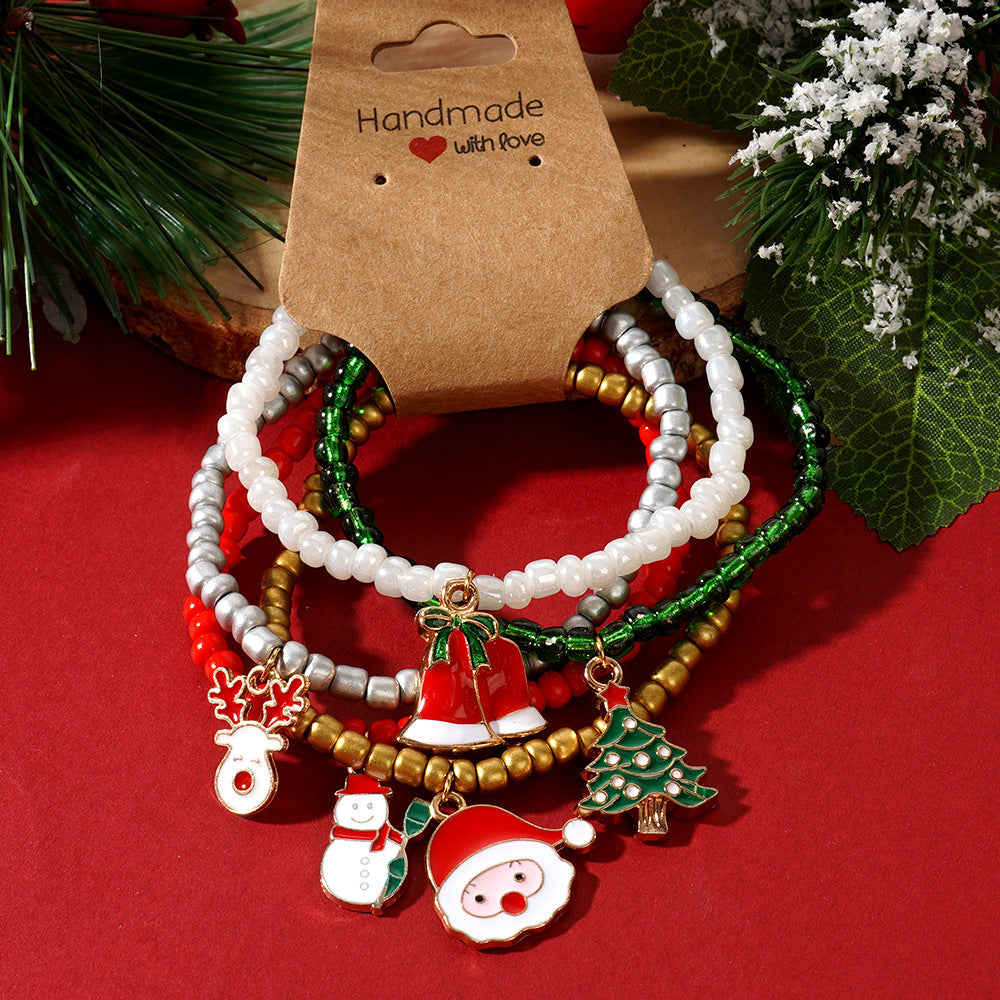 Christmas Crystal Bracelet Rice Bead Woven Bracelet Jewelry Set for Ladies