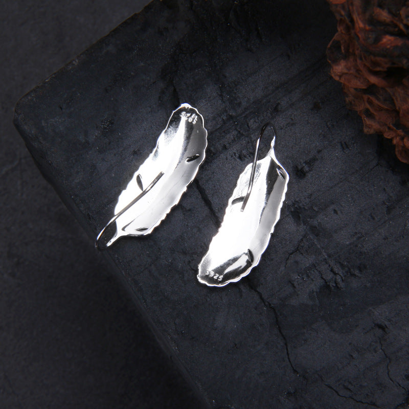 925 Sterling Silver Feather Earrings for Women