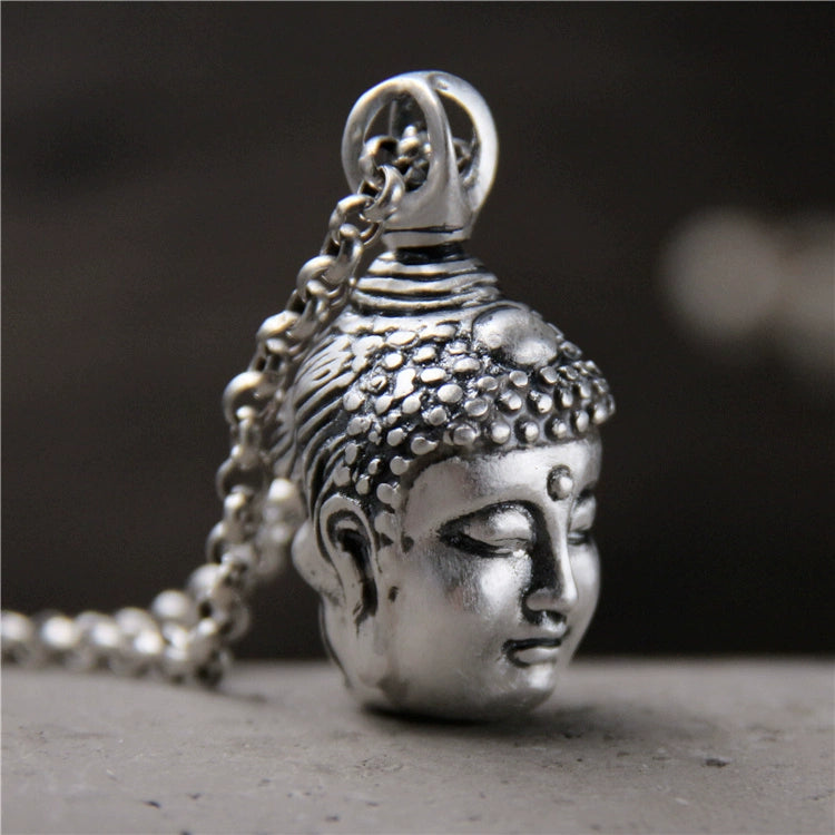 S999 Sterling Silver Necklace Double-Sided Buddha and Demon Pendant