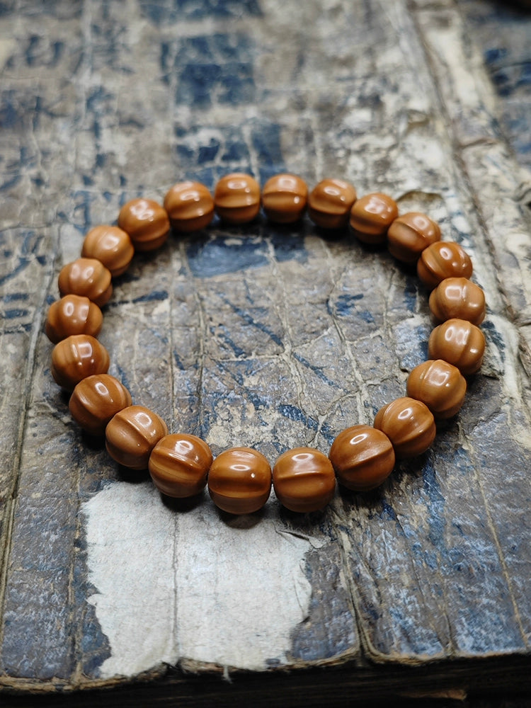 Small Walnut Carved Shark Fin  Bead Bracelet