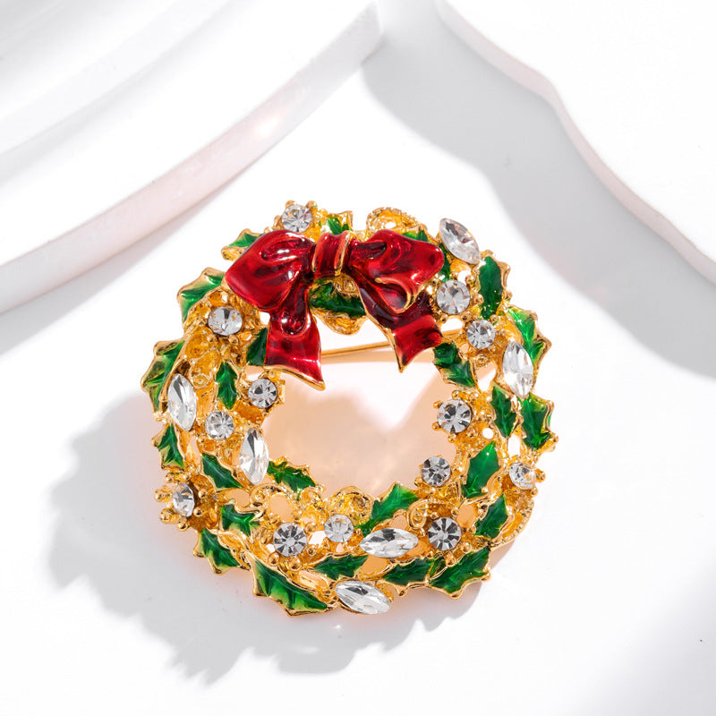 Christmas Tree Bow Wreath Brooch Luxurious Holiday Gift for Women