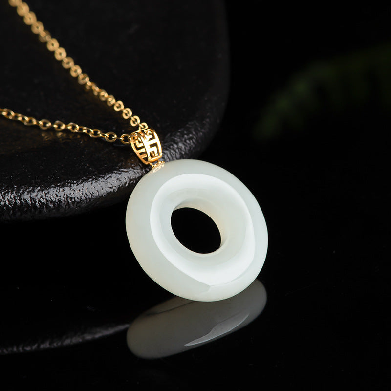 Natural Hetian White Jade Pi Disc Pendant