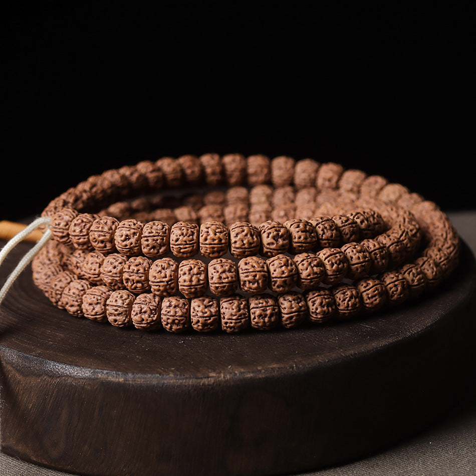 Natural Rudraksha Coiled Dragon Pattern 108 Mala Beads Prayer Beads