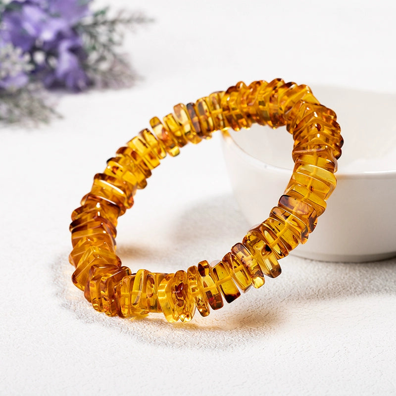 Natural amber beeswax square spacer bracelet, men's and women's fashion bracelets