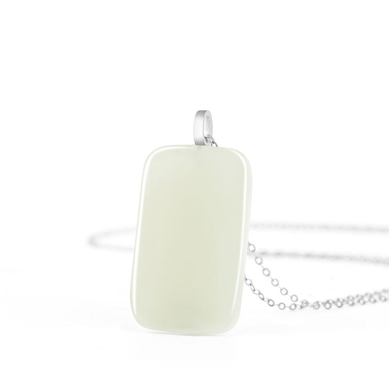 Natural Aged Hetian White Jade Wushi Plaque Pendant for Women