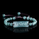 Natural A-Grade Blue Jadeite Six-Character Mantra Bracelet — Handwoven Ice-Grade Jade Lucky Charm