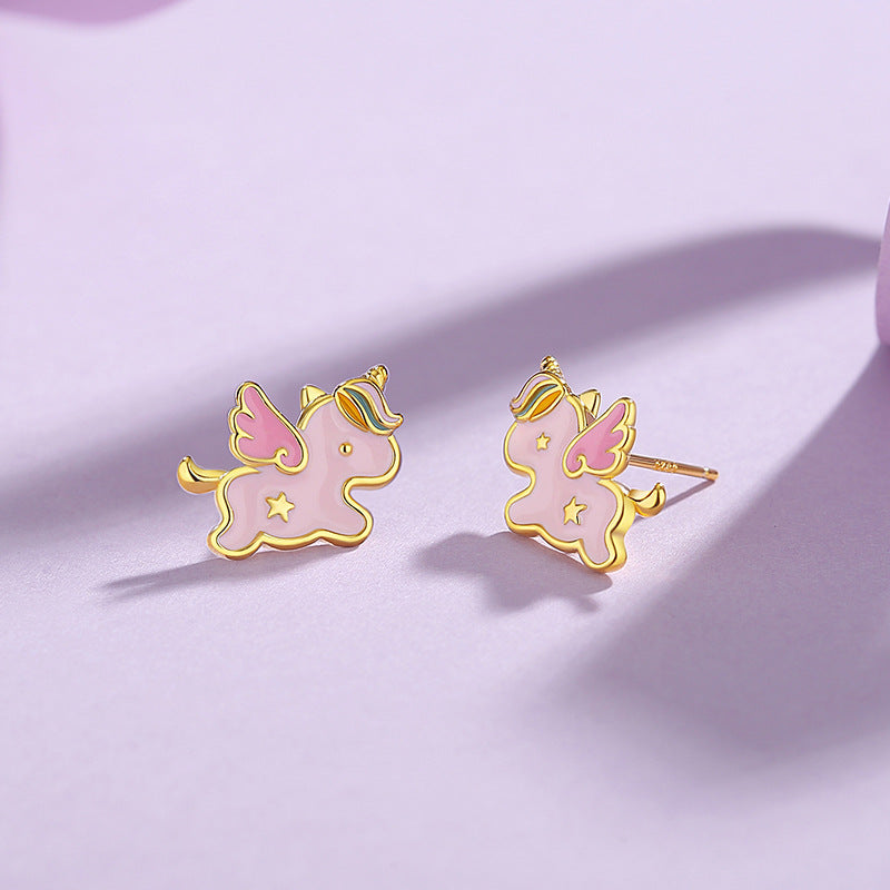 S925 Sterling Silver Rainbow Unicorn Women’s Earrings – Holiday Gift for Christmas & New Year