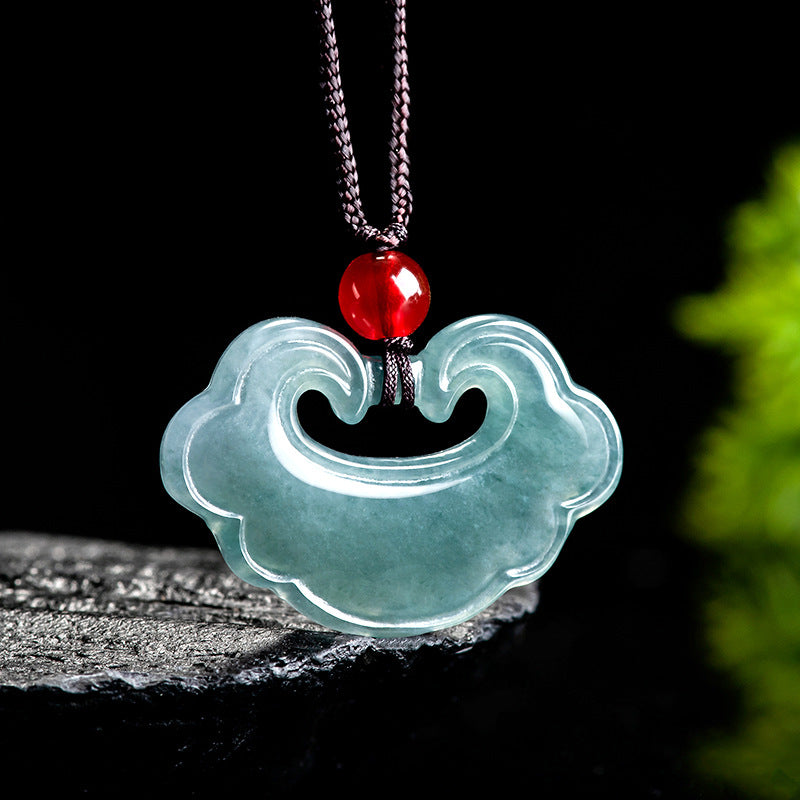 Natural Ice Blue Jadeite Ruyi Pendant – Genuine A-Grade Blue Water Jade, Auspicious Talisman for Luck & Blessings
