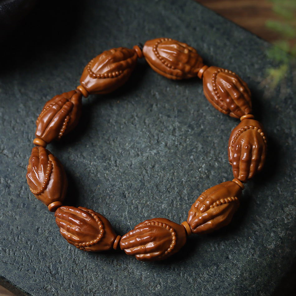 Exquisite Hand-Carved Olive Pit Buddha’s Hand Bracelet – Wenwan Collectible
