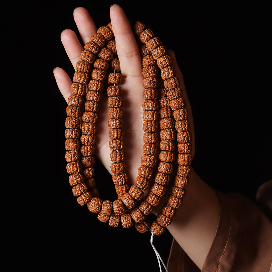 Natural Rudraksha Double Dragon Pattern 108 Mala Beads Prayer Beads