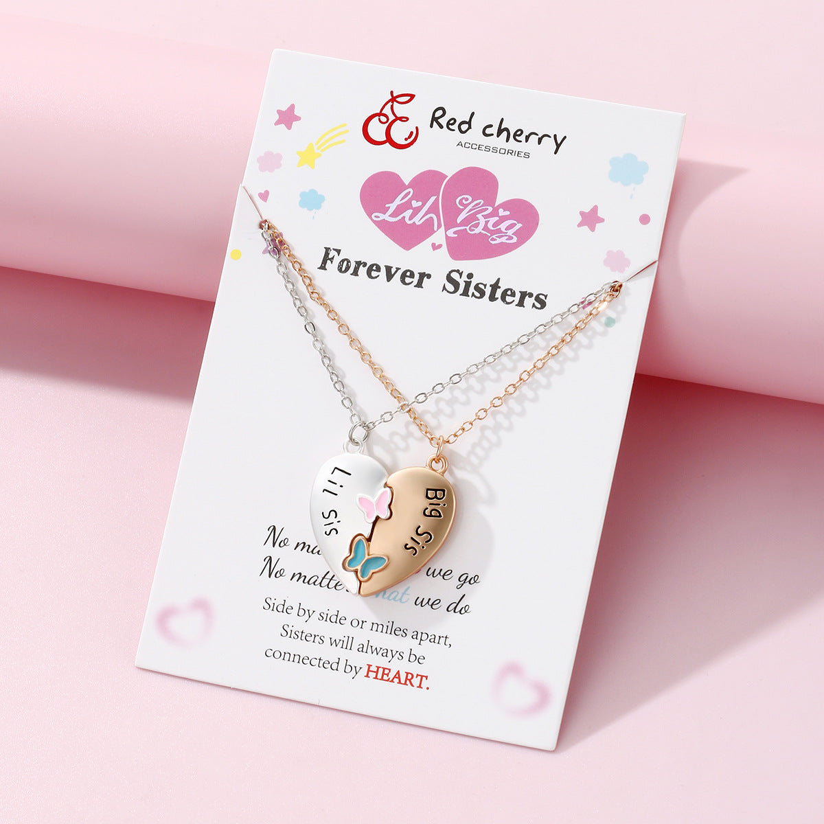 Big Sister Lil Sister Magnetic Pendant Necklace Set for Girlfriends