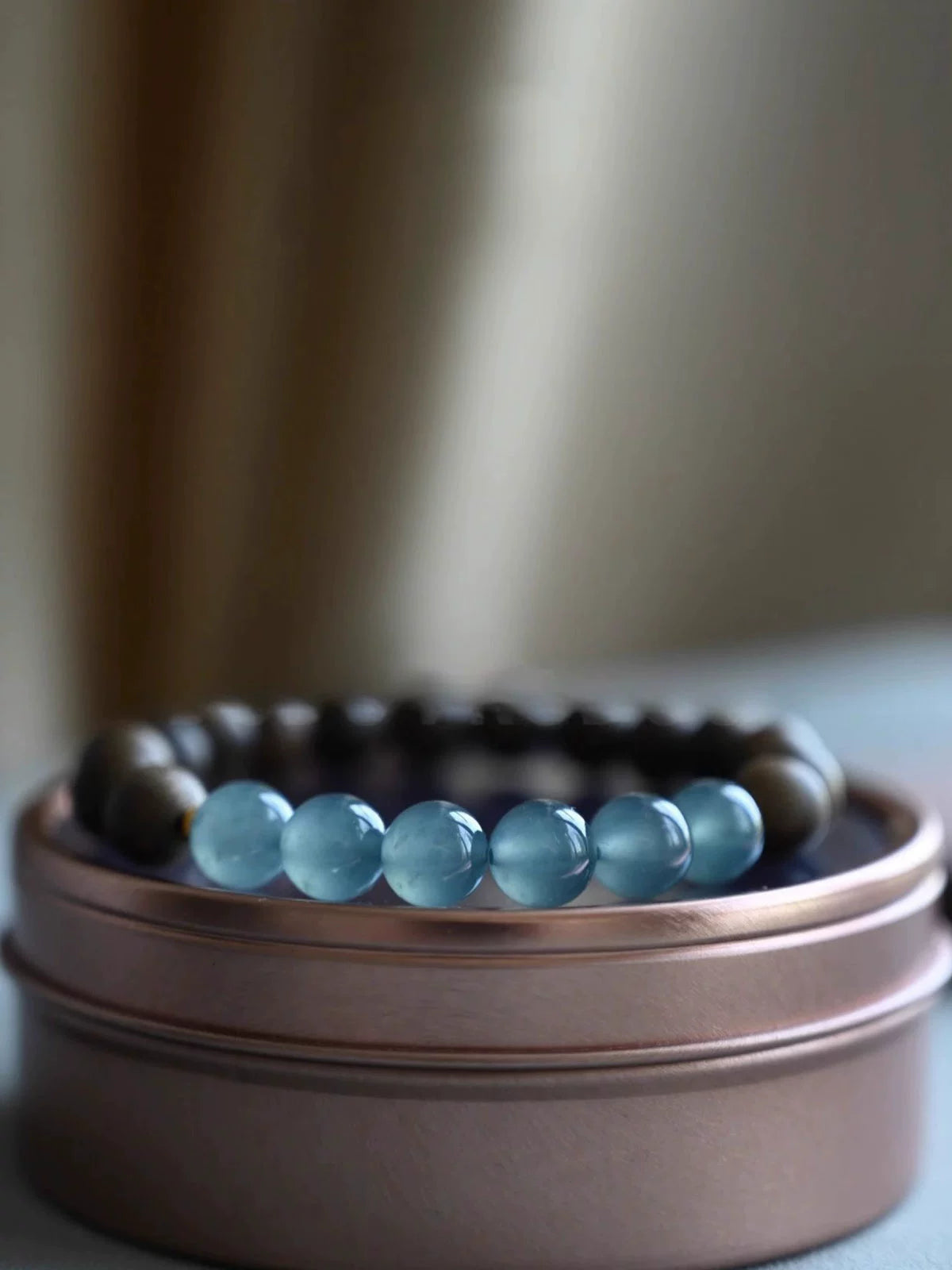 Premium Blue Ice Jadeite & Mysore Old Sandalwood Fortune Bracelet
