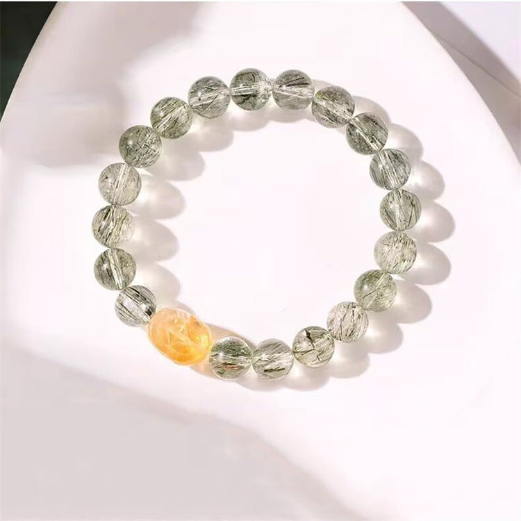 Natural Green Rutilated Quartz Crystal Bracelet with Pixiu