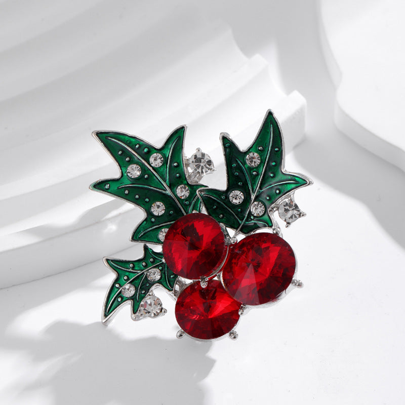 Forest Christmas Leaf Berry Brooch Red Cherry Fashion Fruit Brooch