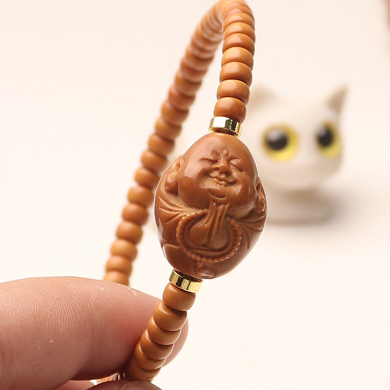 Hand-Carved Wenwan Olive Nut Barrel-Shaped Bracelet – Little Monk Design