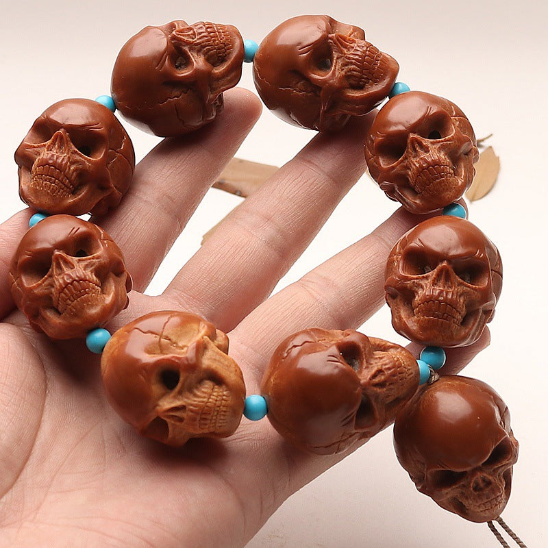 Hand Carved Brazilian Large Olive Pit Skull Bracelet