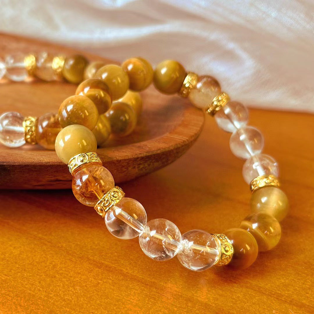 High Quality Natural Tiger's Eye Stone Bracelet Natural Citrine White Crystal Bracelet Handmade Bracelet