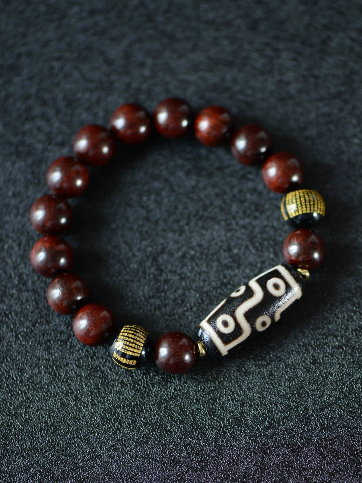 Red Sandalwood Beads Tibetan Nine-Eye Dzi Beads Bracelet