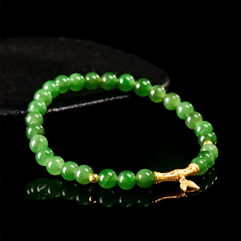 Natural Aged Green Hetian Jade Bamboo Segment Bracelet for Women – Authentic Jade Jewelry
