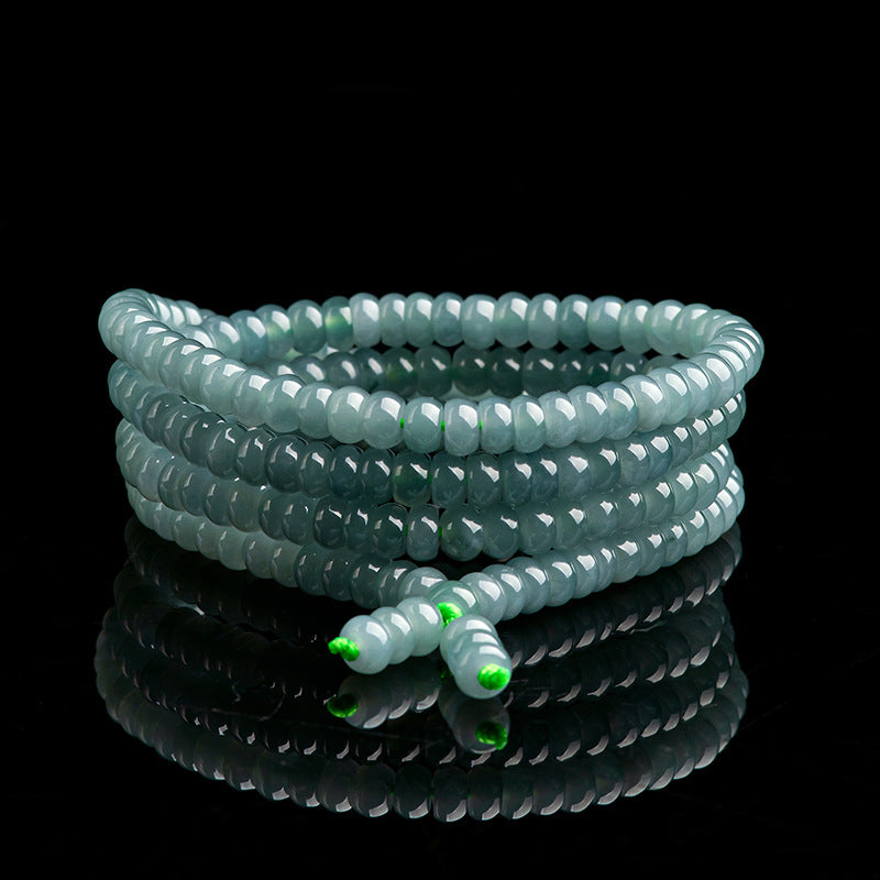 Natural Grade A Light Blue Jadeite 108 Abacus Bead Mala