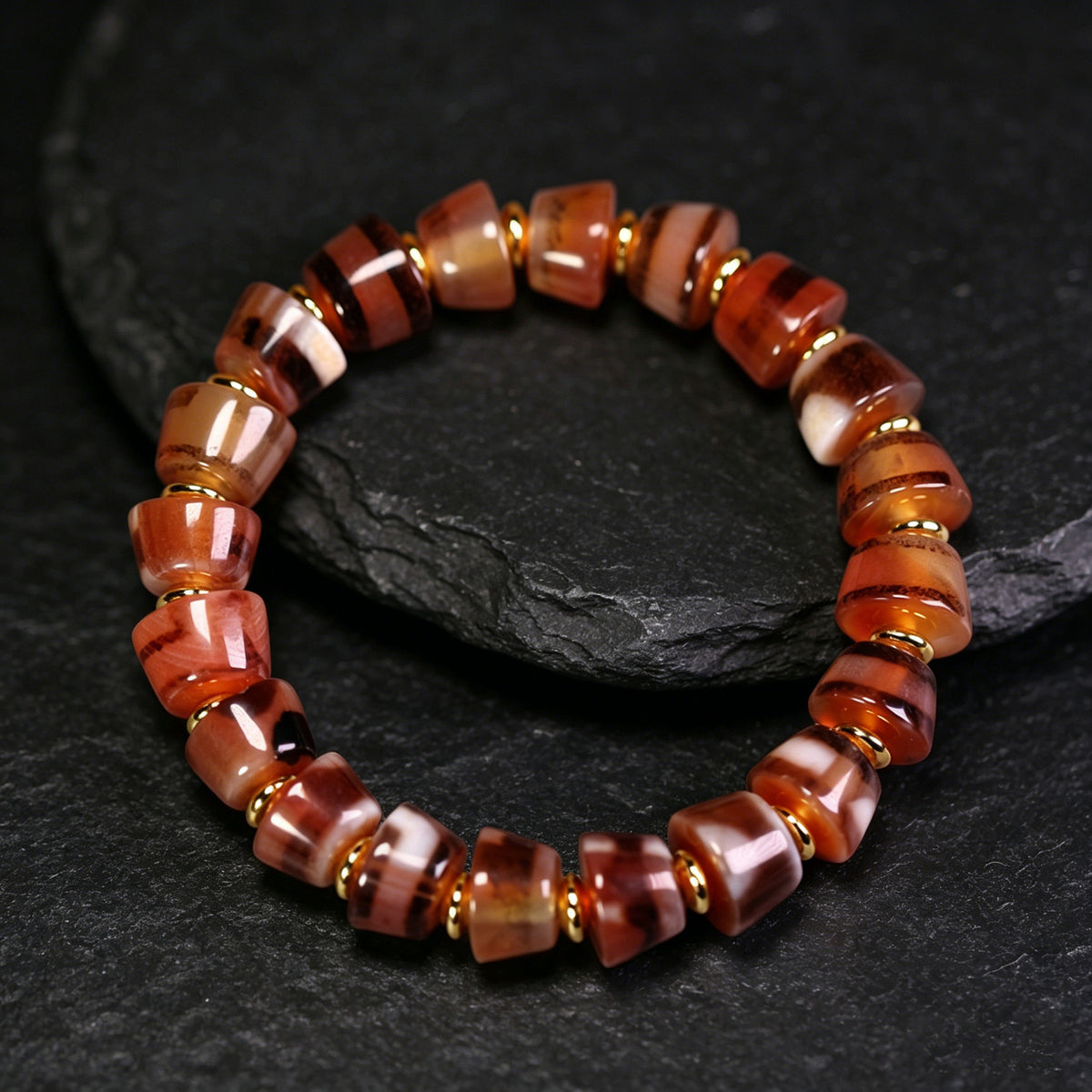 Natural Tibetan Genuine Aged Agate Bead Bracelet, 7 × 12mm