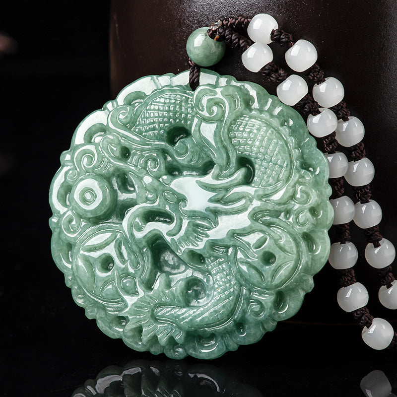 Prosperity Dragon Pendant – Natural A-Grade Jadeite, Deep Green, Wealth & Protection