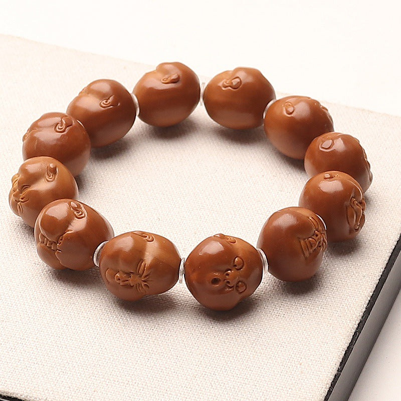 Hand-Carved Iron-Core Olive Pit Single-Loop Bracelet