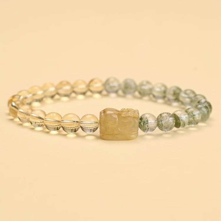 Natural Green Phantom Quartz and Citrine Pixiu Bracelet