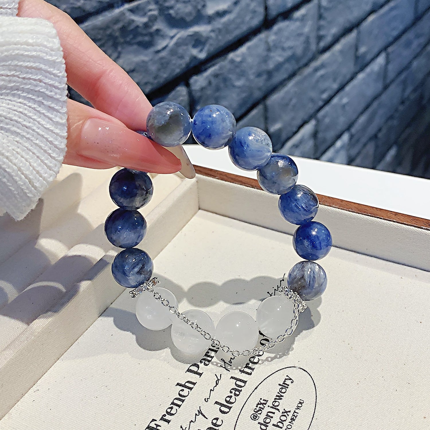 Premium White Phantom Quartz & Blue Crystal Bracelet – DIY Customizable Desig