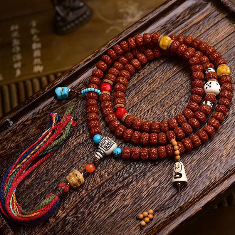 Tibetan-Style Small Vajra Bodhi Seed 108 Mala Beads – Handcrafted Buddhist Prayer Necklace