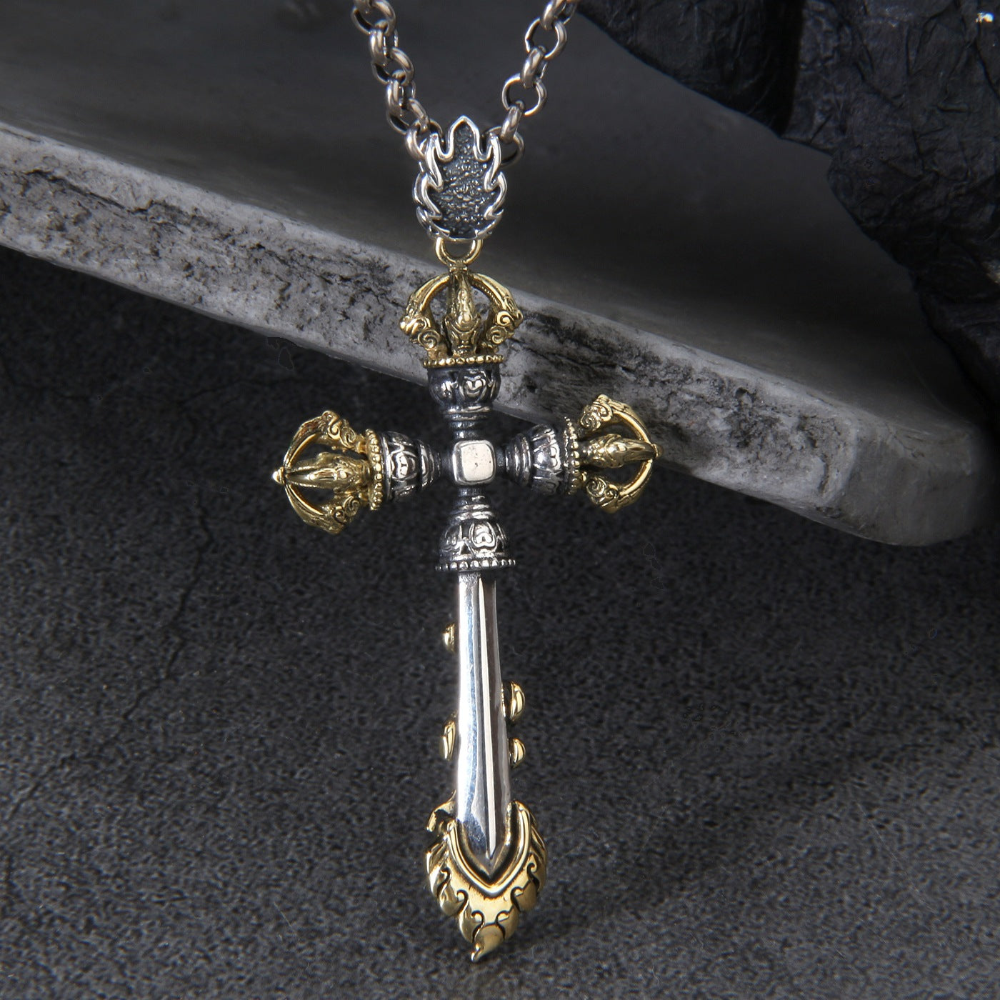 925 Sterling Silver Vajra Cross Pendant