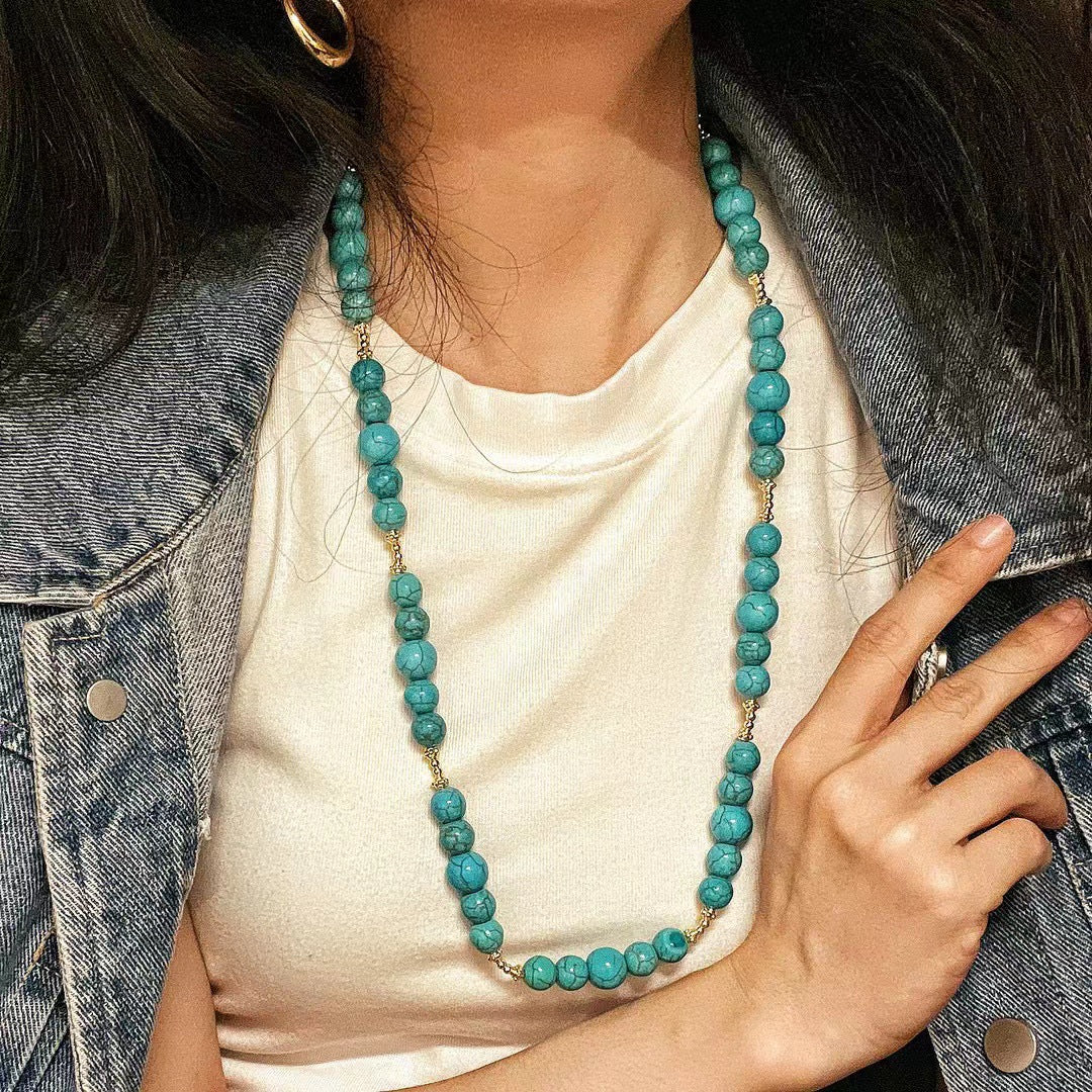 Retro Artificial Turquoise Necklace Light Luxury Clavicle Chain Necklace for Women