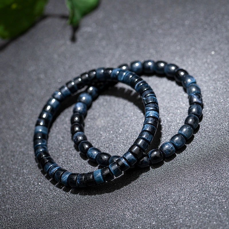 Natural Blue Tiger’s Eye Lightning-Pattern Bracelet – Premium Straight-Cut Design, 7mm, Unisex, Multiple Bead Shapes Available